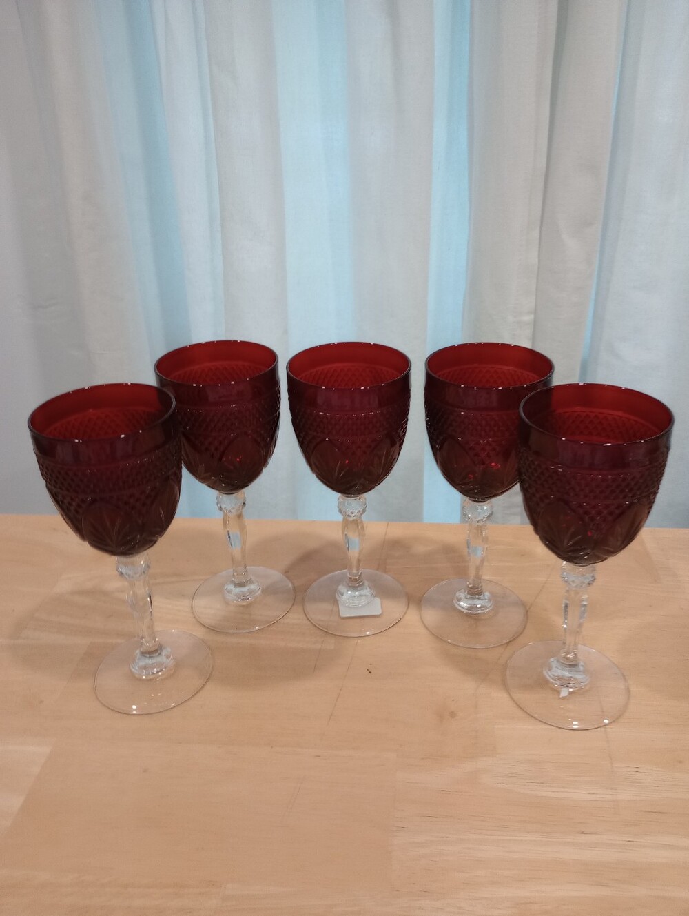 Cristal D'Arques Durand Royal Ruby Red 8 Ounce Water/Wine Goblets- Set of 5